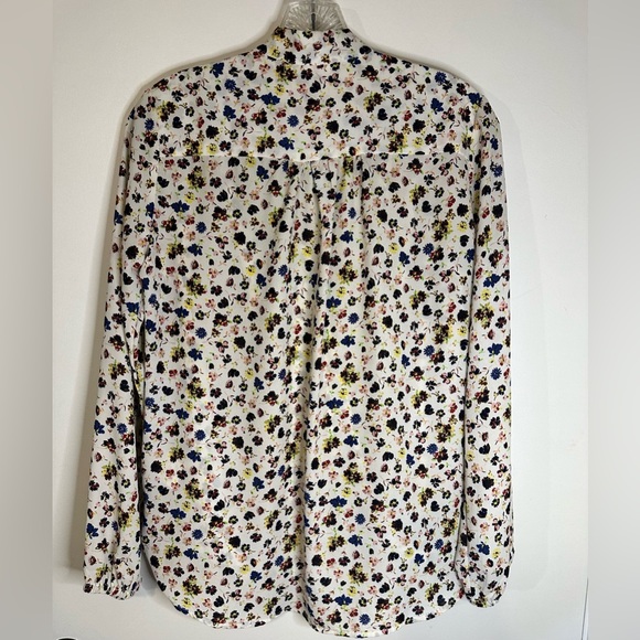 PLEIONE White Floral Print Surplice Blouse Roll Tab Sleeve Hi Low Sz XS/XP - Picture 2 of 11